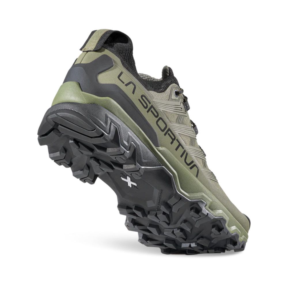 La Sportiva hiking shoe with olive green/gray upper and chunky lugged outsole for rugged terrain.