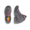 Top-down and side view of gray hiking boots with pink laces and rugged soles; brand UNA SPORTIVA visible on side.