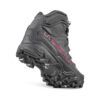 Rugged black hiking boot with a heavy outsole and pink LA SPORTIVA branding.