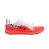 White and coral Altra trail running shoe with breathable mesh upper and thick coral sole, side logo visible on the midfoot area