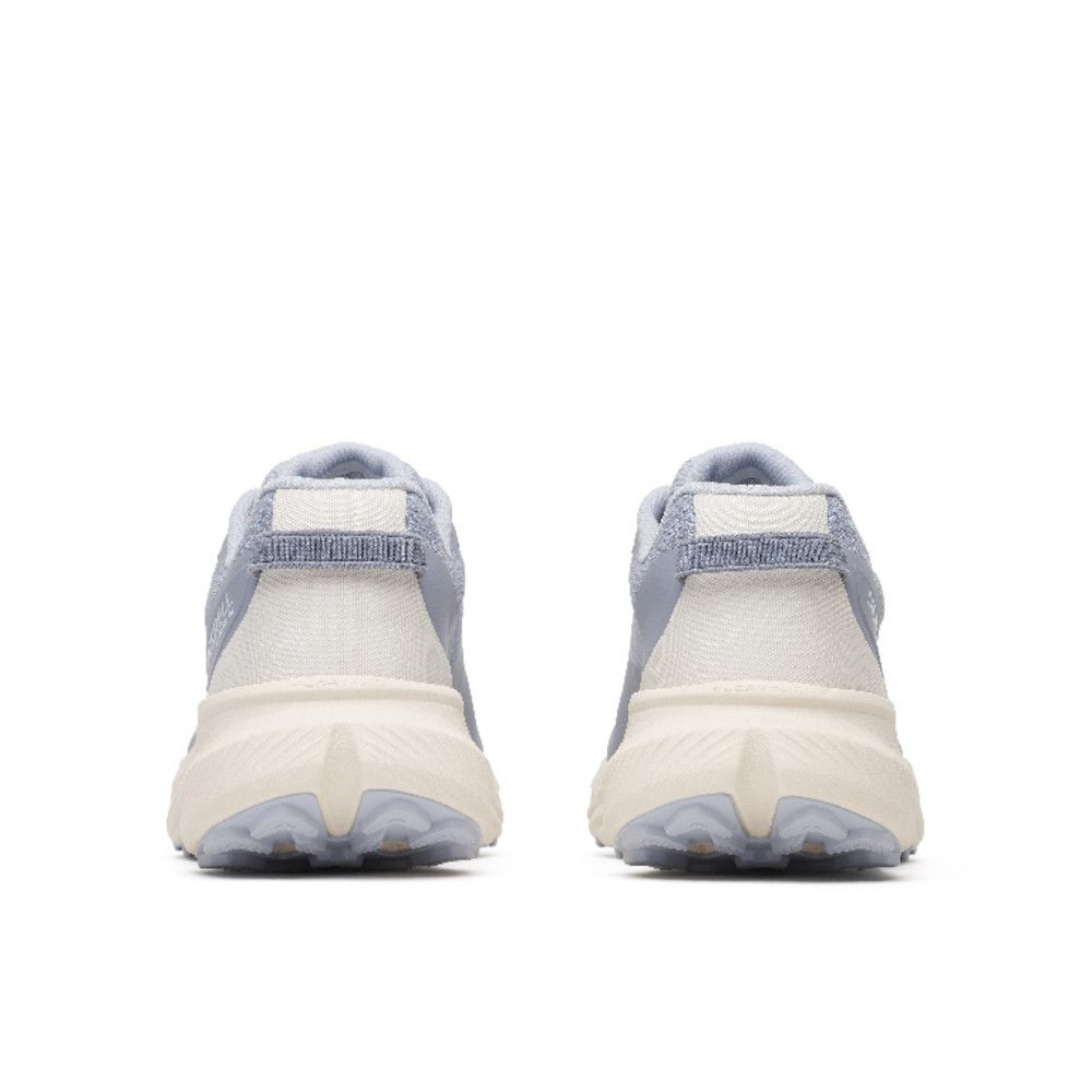 Back view of two light gray knitted sneakers with beige midsoles, shown side by side on a white background.