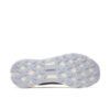 Light blue/gray trail running shoe outsole with rugged, multi-directional lugs and cutouts (Merrell) focused on grip.