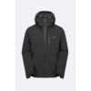 Black Rab waterproof hooded jacket with front zipper and multiple zip pockets