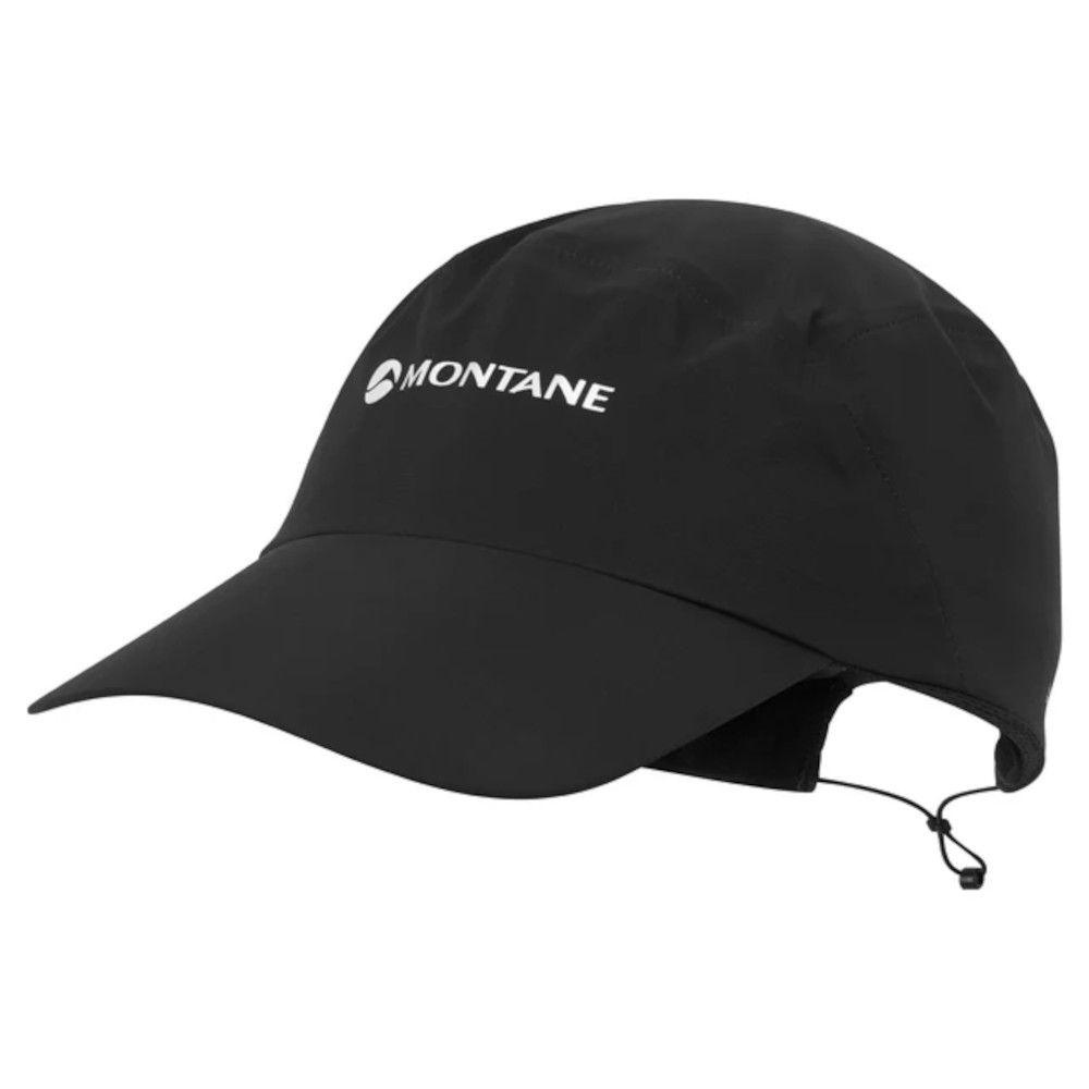 1_43c614ff-305c-487c-b528-744a22aa94cf Black Montane cap with curved brim and adjustable cord lock/drawcord.