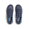 Pair of navy blue Merrell Flux running shoes seen from above, laces tied, on a white background.