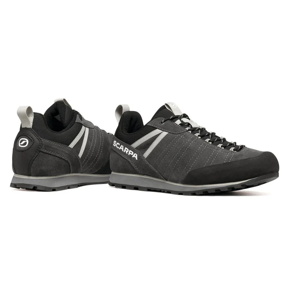 1_43c614ff-305c-487c-b528-744a22aa94cf Pair of black and gray Scarpa hiking shoes shown side by side on a white background.