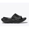Black slip-on sandal with a thick, molded sole and two ventilation slits, shown in profile.