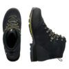 Pair of black hiking boots with yellow-speckled laces, shown from top and side for a product photo
