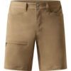 MKLPR_ECL_P_1_square_b214d799-76b2-4a64-a0ae-a2325d30818b_640x Tan chino shorts with belt loops and dual metal waistband buttons, front and left cargo pocket visible, knee-length fit.