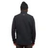 Back view of a person wearing a black Haglöfs jacket and a dark knit beanie, shown from behind.