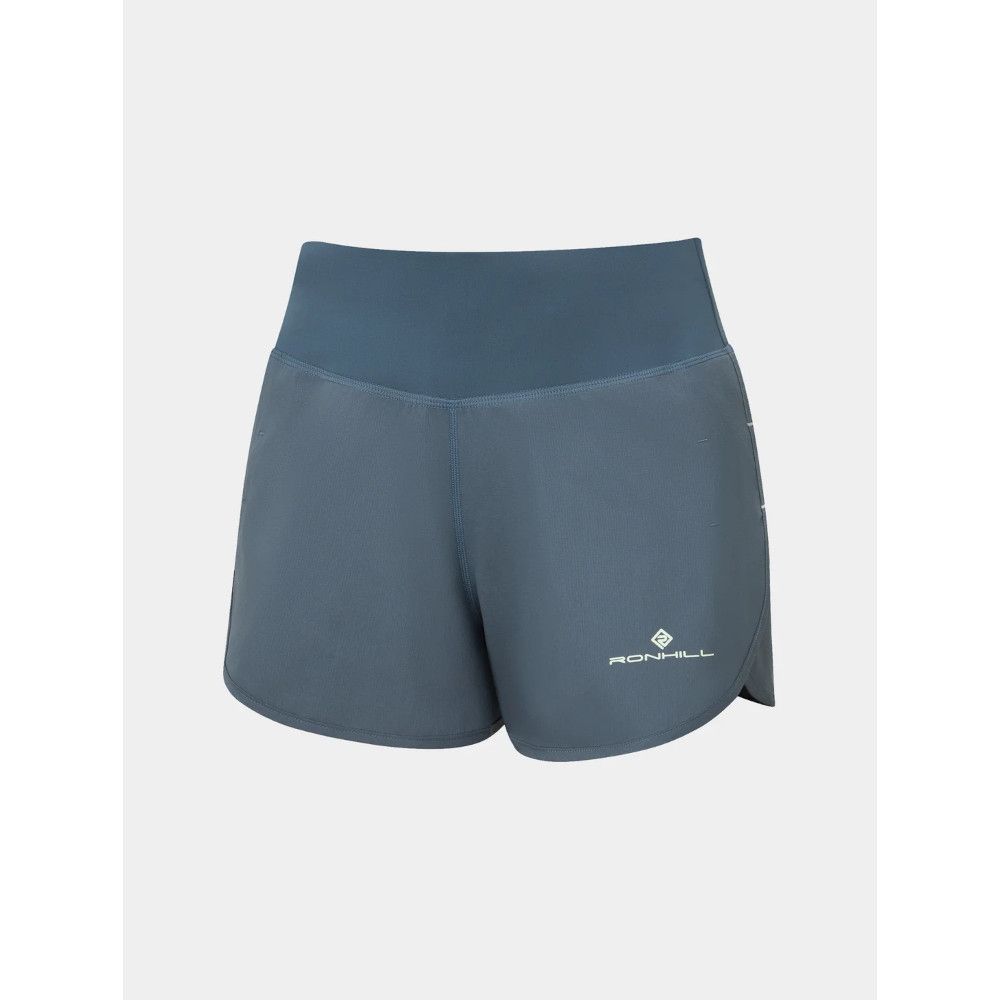 MKLPR_ECL_P_1_square_b214d799-76b2-4a64-a0ae-a2325d30818b_640x Blue-gray athletic running shorts with a high waistband and the Ronhill logo on the left leg, front view